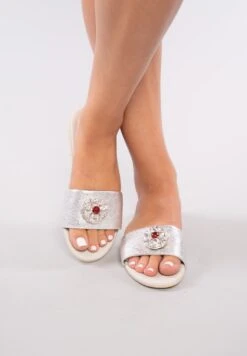 Liff LOU SILBER - Pantolette Flach - Silber/rot